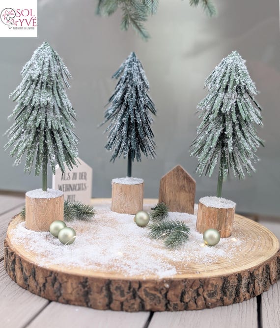Großer Deko Tannenbaum 33 cm aus Metall beschneit I Hellgrün oder Dunkelgrün