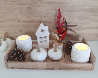 Set Di 14 Decorazioni Autunnali In Legno Per Vassoio A Più Livelli – Zucche, Camion E Foglie Per Centrotavola Rustico