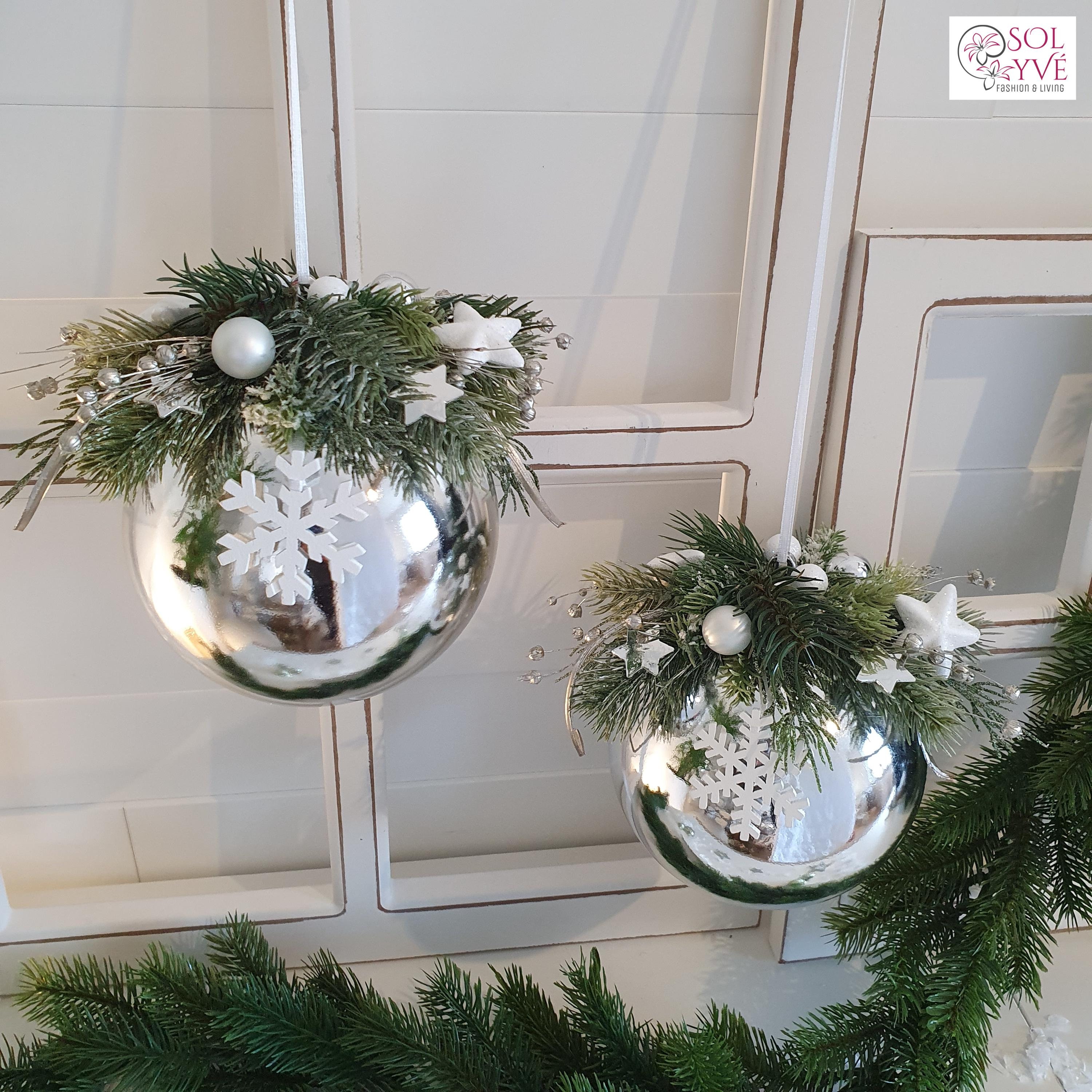Fensterdeko Kugel silber dekoriert - Fensterdeko Weihnachten - Weihnachtsdeko