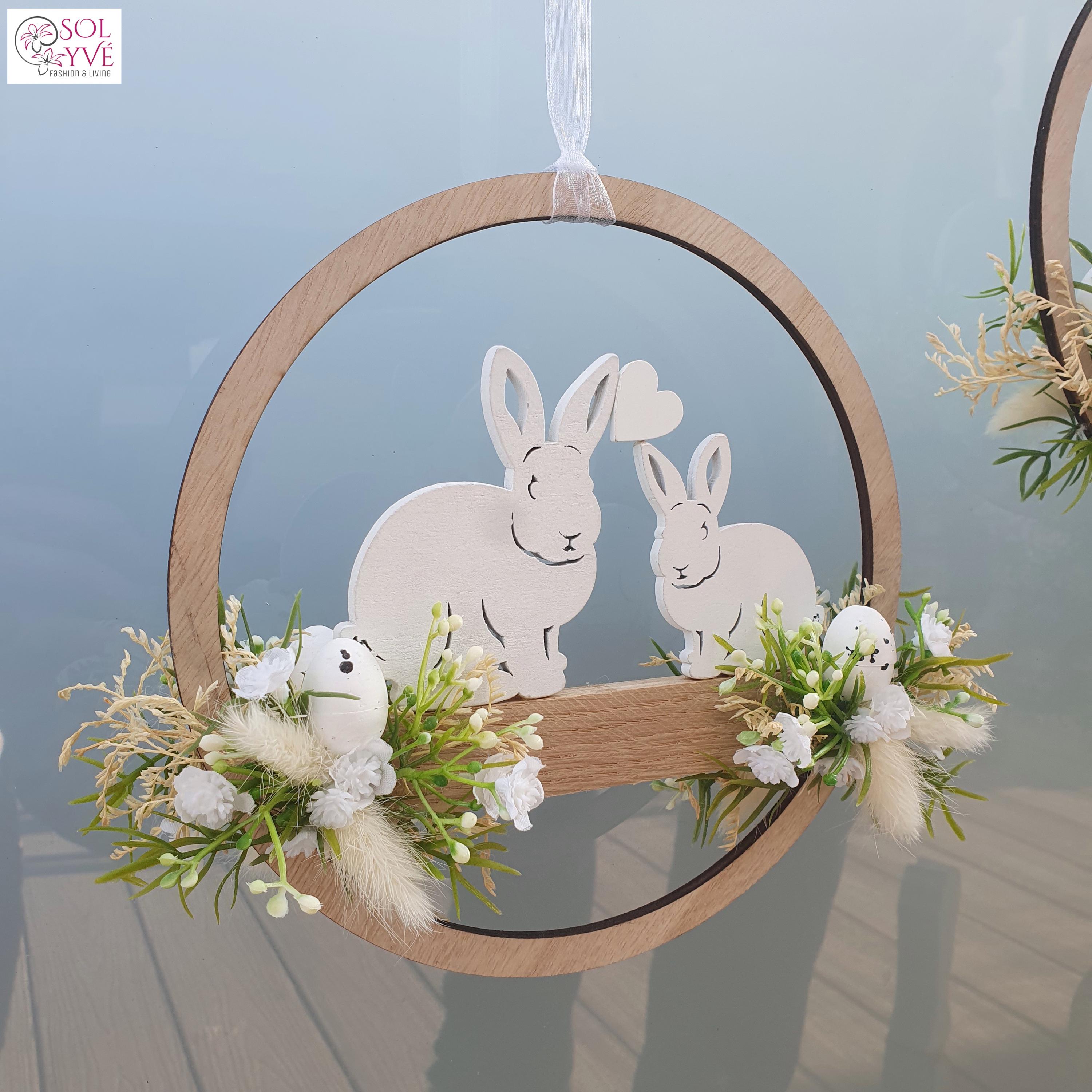 Decorazione per Finestra di Pasqua e Primavera - 9 Foglie Con Coniglietti e Uovo