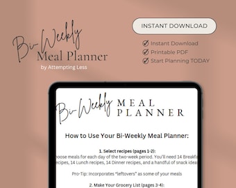Bi-Weekly Meal Planner, Grocery List, Expense Tracker (PDF)