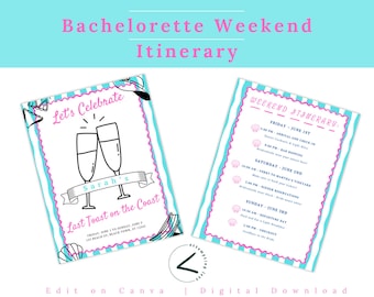Bachelorette Weekend Itinerary Template | Last Toast on the Coast (Canva Editable, Digital Download)