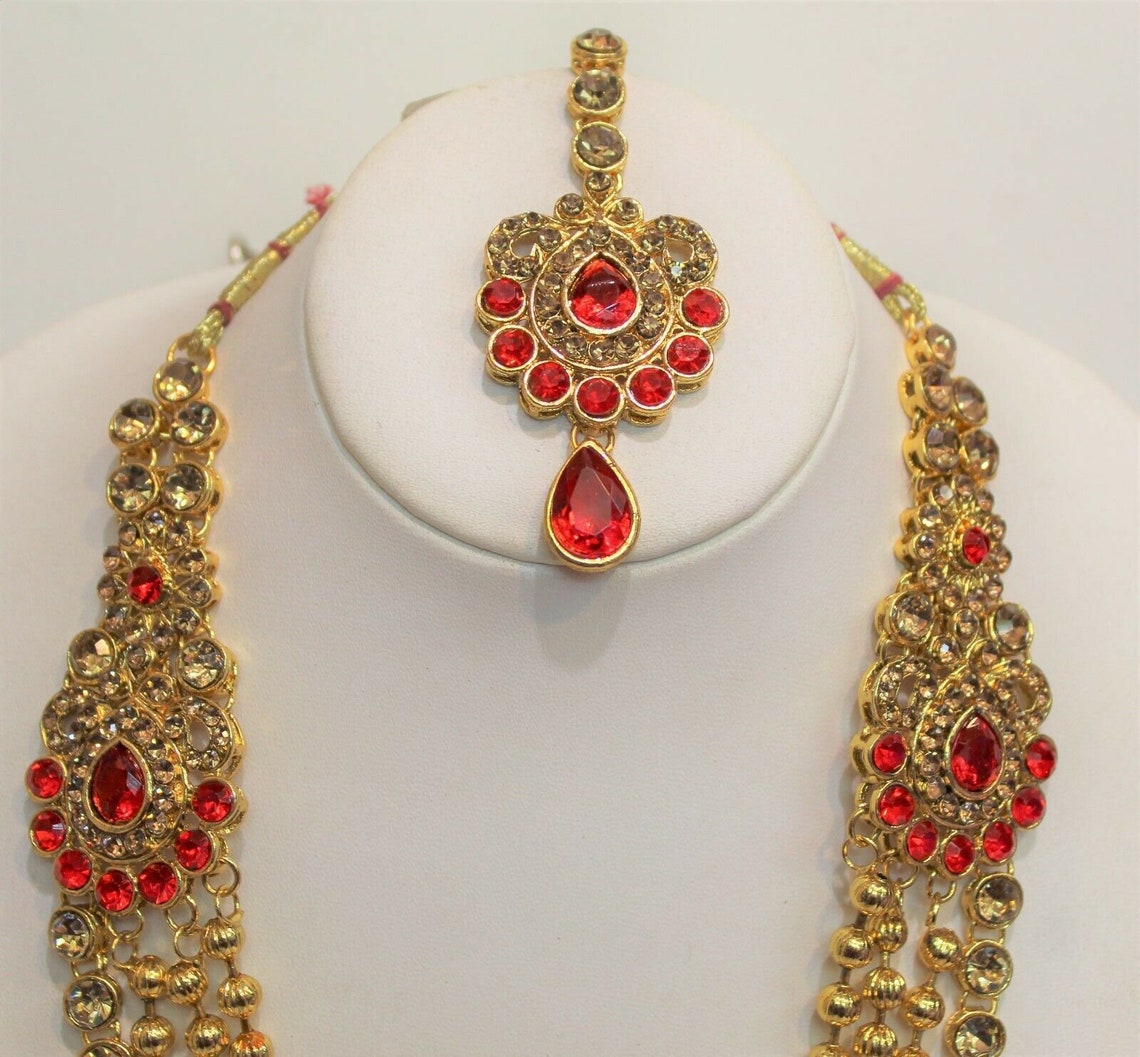 Conjunto de collar chapado en oro indio con pendiente nupcial Etsy