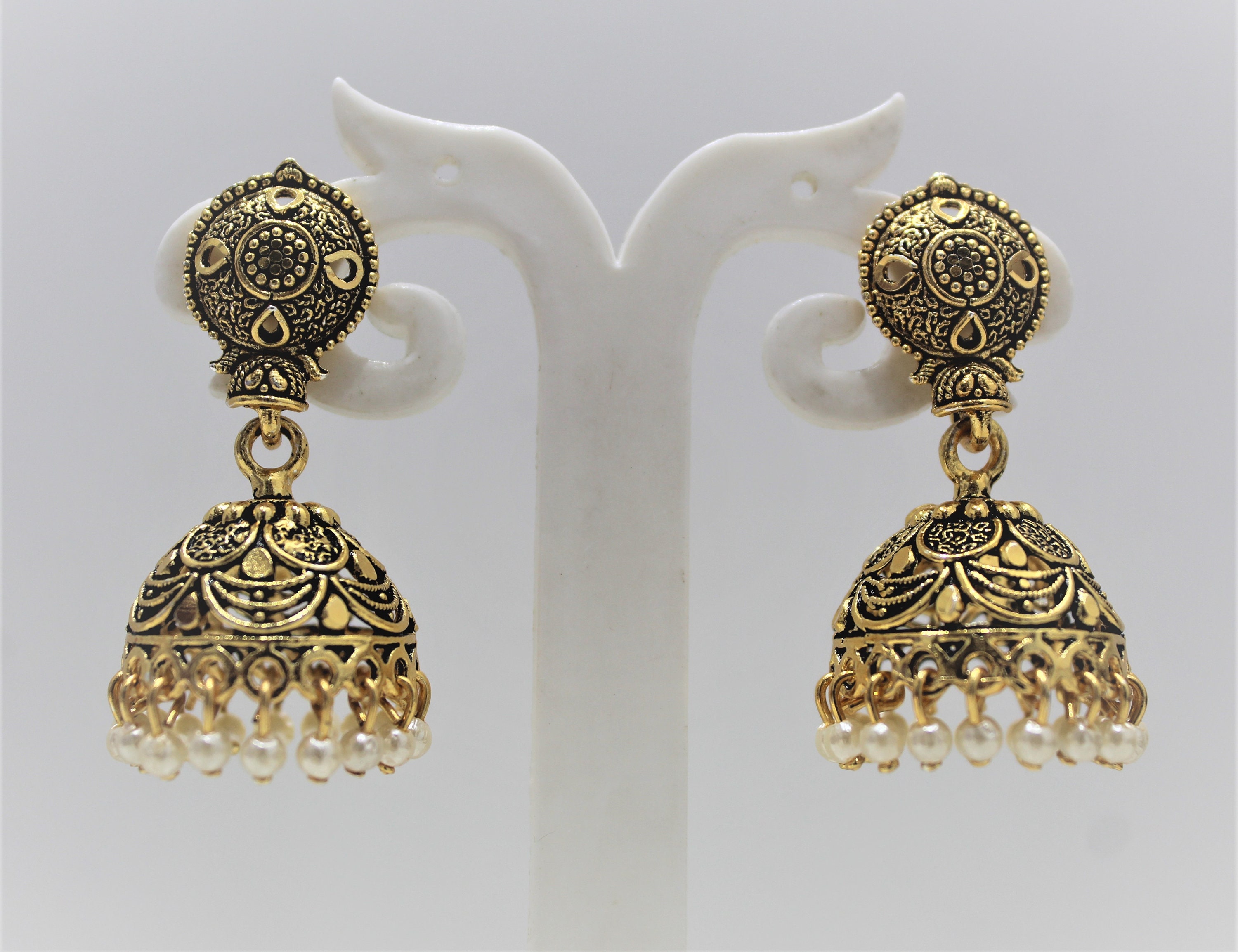 Oro indio plateado último diseño Jumka Jumki pendientes de Etsy