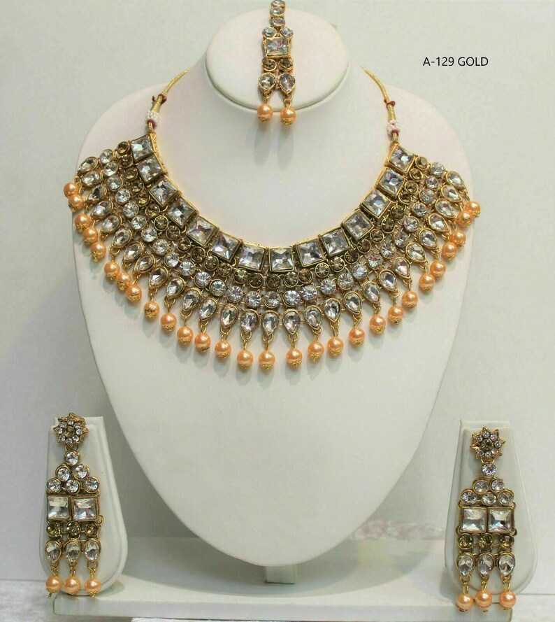 Indian bollywood Legendry Mughal Era gold Pearl Necklaces Ethnic Designer Set