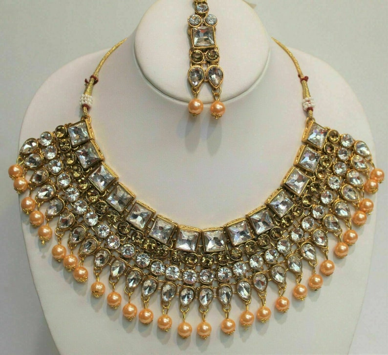 Indian bollywood Legendry Mughal Era gold Pearl Necklaces Ethnic Designer Set