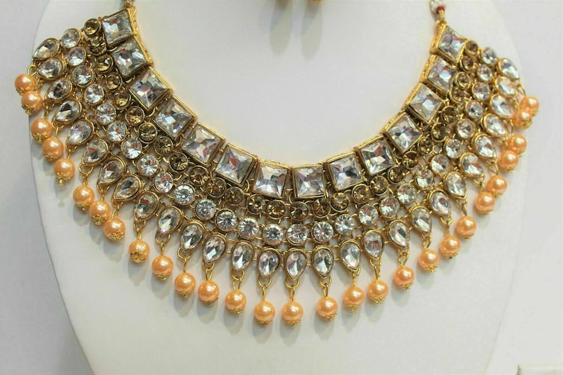 Indian bollywood Legendry Mughal Era gold Pearl Necklaces Ethnic Designer Set