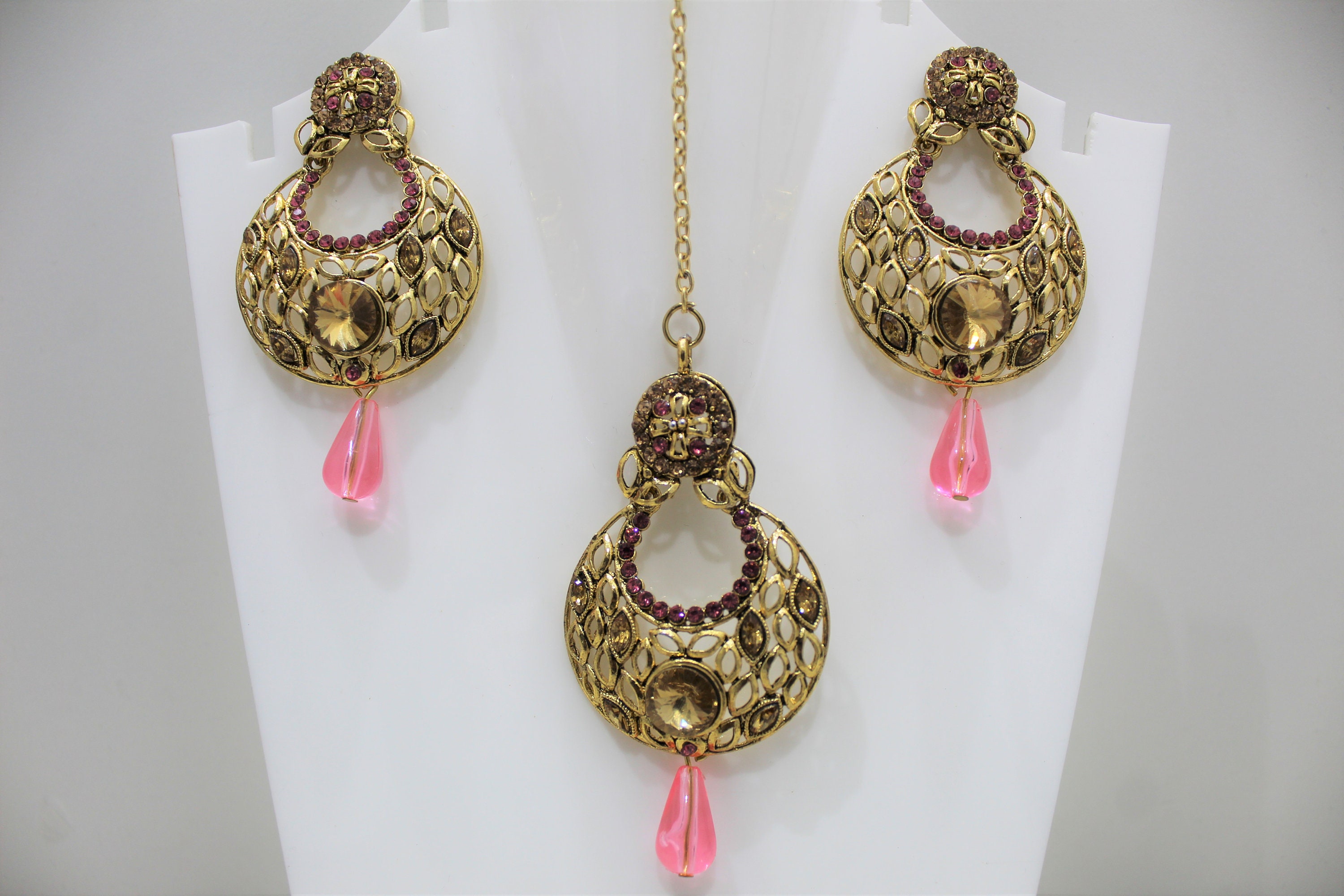 Indian tikka set Bollywood Earring Jewellery Set Gold Plated | Etsy