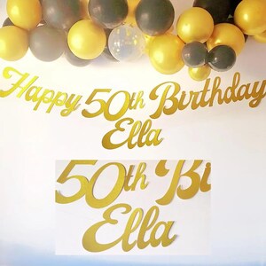 Personalized Silver Glitter Birthday Banner: Custom Name & Age Glitter Gold