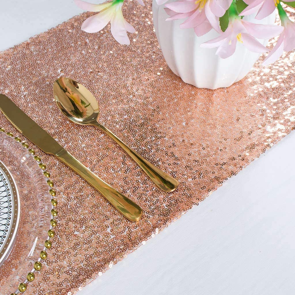 Swpeet 11x354 Inch Roze Goud Pailletten Glitter Table Runner