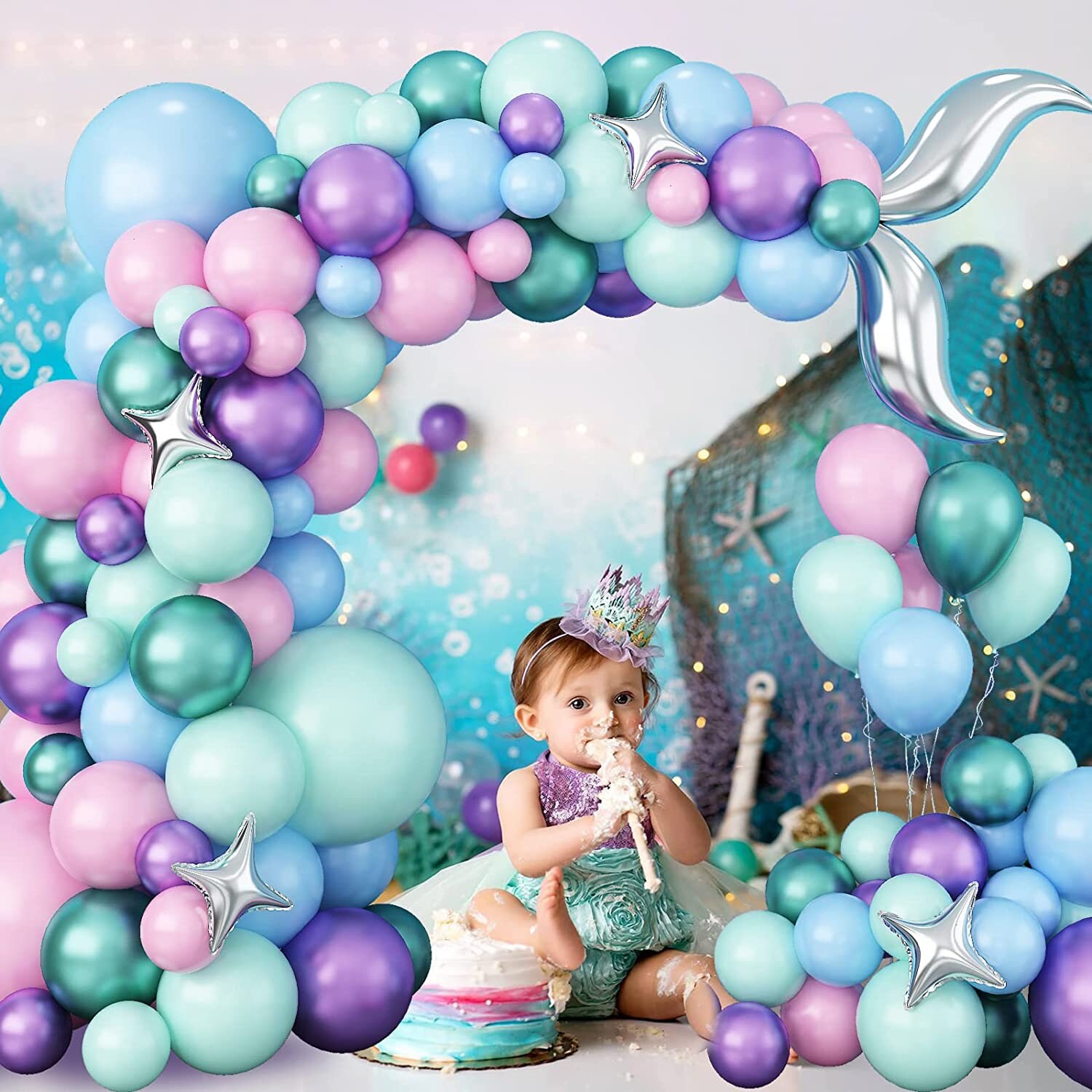 4 Pcs 24 Inch Silver Mermaid Tail Balloons Colorful