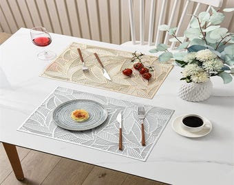 Metallic Leaf Placemat Set: Gold & Silver PVC Table Decor
