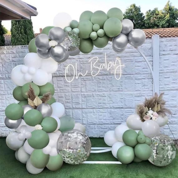 Premium Sage Green, Confetti, and Silver Balloon Arch With Giant Balloons  for Weddings, Bridal Shower, Baby Shower, Birthday Decoration -  Hong  Kong