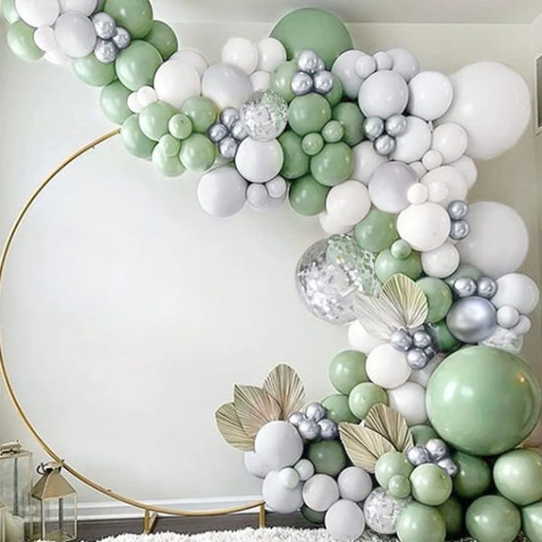 Premium Sage Green, Confetti, and Silver Balloon Arch with Giant Balloons for Weddings, Bridal Shower, Baby Shower, Birthday Decoration