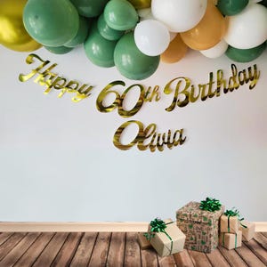 Personalized Silver Glitter Birthday Banner: Custom Name & Age Gold
