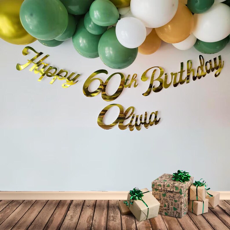Personalized Silver Glitter Birthday Banner: Custom Name & Age Gold