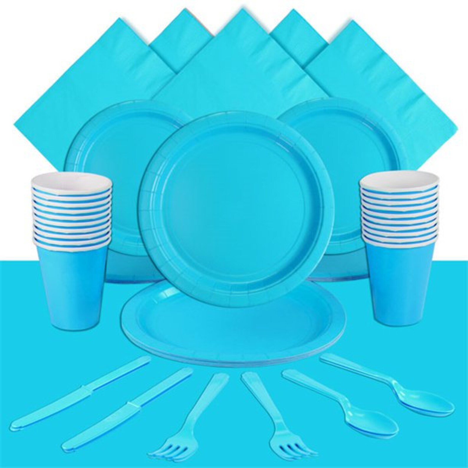 Blue Paper Plates Cups Knives Forks Spoons Paper Napkins Etsy