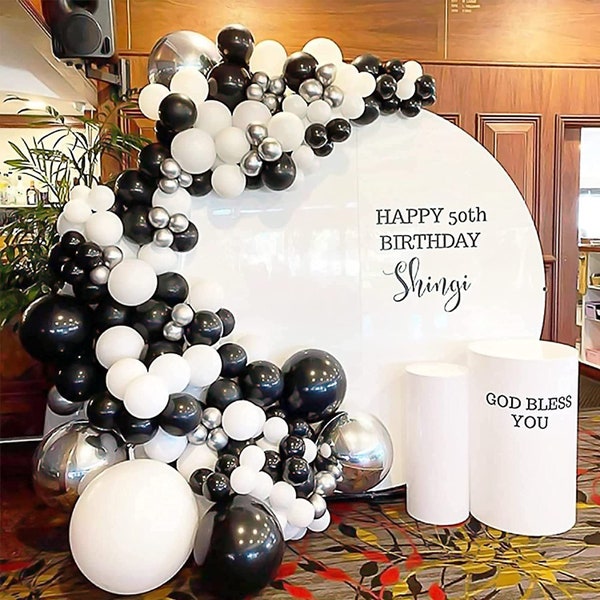 DIY 126pcs Black and Chrome Silver Balloon Garland, Giant White Balloon, Silver Giant Orb for Halloween Wedding, Bridal Shower, Baby Shower