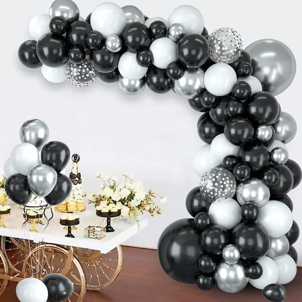 Black and Chrome Silver Balloon Garland, Giant White Balloon Silver for Mother's Day, Wedding, Bridal Showe,r Baby Shower, Graduation