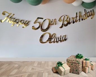 Personalized Gold 50th Birthday Banner: Metallic Satin Card Party Decor