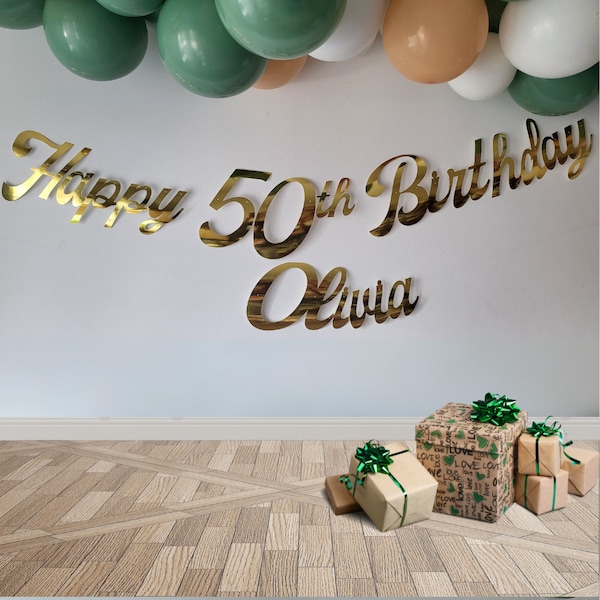 Personalized Gold 50th Birthday Banner: Metallic Satin Card Party Decor