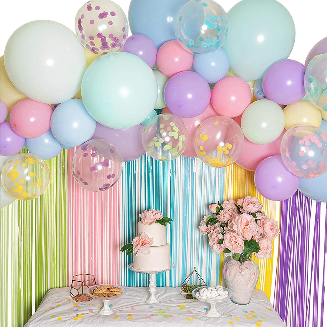 Colorful Birthday Decorations, Pastel Balloon kit, Macaron Party Supplies  with Confetti, Colorful Balloons, Rainbow Mylar Foil Happy Birthday Banner