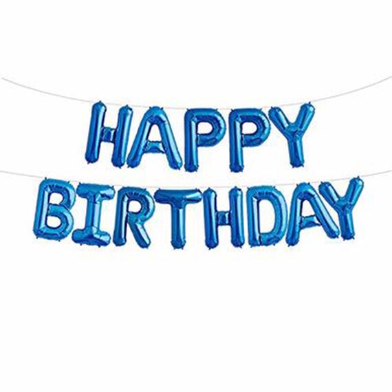 Swirled balloons Blue Foil Happy Birthday Balloon Banner Happy Birthday | Etsy