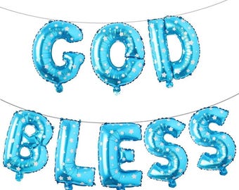 God Bless Foil Balloon Banner: Christening, Baptism Decor (16 Inch)