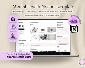 Notion Template Mental Health Exercises Shadow Work Journal ADHD journal Self Esteem PTSD Trauma Worksheets 2024