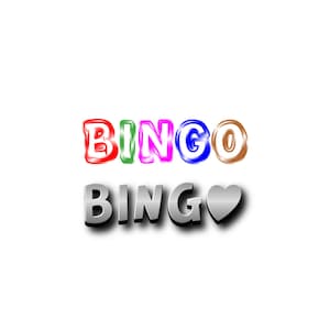May include: A graphic with the word "BINGO" in colorful, 3D bubble letters above the word "BING" in silver letters with a silver heart. The background is white.