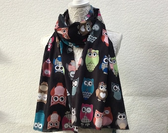 Lightweight Owl Printed Fringed Scarf for Spring/Summer/Autumn