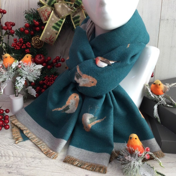 New Robin Winter Scarf - Perfect Mother's day gift! (Brooch not included as it is temporarily out of stock)