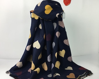 Reversible Multi Colour Heart Printed Winter Scarf Suitable For All Ages