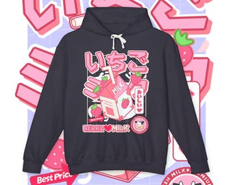 Strawberry Milk Hoodie | Kawaii Japanese Streetwear, Harajuku Anime Hoodie, Pastel Oversized Sweatshirt