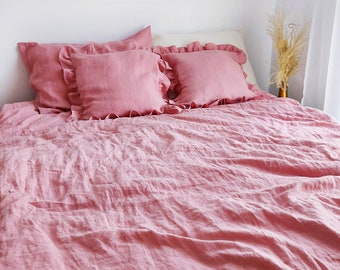 Linen bedding set, duvet cover set, linen bedding in dusty pink, stonewashed linen bedding, duvet cover + 2 pillowcases