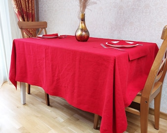 Stonewashed Linen tablecloth, Heavy Linen, Christmas tablecloth, Red linen tablecloth, Green linen tablecloth, Table cover White table cloth