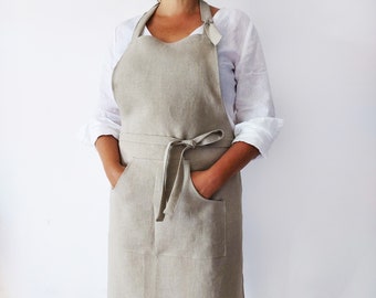 Linen apron, Linen apron with pocket for men and women, 100% stonewashed linen, Solid Linen apron, Linen Kitchen Apron, Apron, Linen Aprons