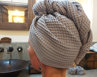 Turban gaufré, Turban de spa, différentes couleurs, Turban pour cheveux gaufré, serviette pour cheveux, Turban de bain gaufré, enveloppement de serviette pour cheveux, cadeau pour elle, coton 100 %