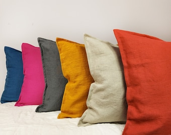 Linen Cushion Cover, Decorative Pillow cover, invisible zipper, Stonewashed, Linen pillow cover, linen pillowcase, Natural linen pillowcase