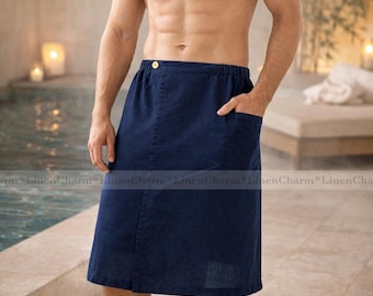 Linen Sauna Kilt, Spa Wrap for Men, Linen Wrap, Kilt for sauna, Linen 100%, Pool party towel, Linen Spa Wrap, Spa sauna sheet