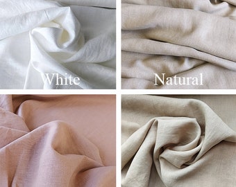 Stonewashed Linen Fabric 205g/m2, Width 145cm/57 inches, Linen fabric by the metre yard, White Beige Natural Linen, Soft linen flax