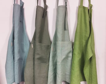 Linnen schort, linnen schort met zak, schort voor mannen, schort vrouwen, 100% stonewashed linnen, keukenschort, keukenschort, tuinschort