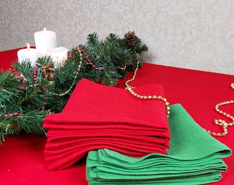 Stonewashed Linen napkins, Christmas linen napkins, red linen napkins, green linen napkins, linen cocktail napkins