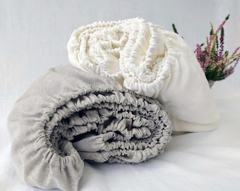 Linen fitted sheet, Stonewashed linen fitted sheet, Linen fitted bed sheet, Twin, Full, Queen, King sizes, Ecru, Vintage Rose, Green Natural