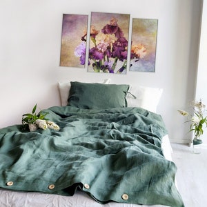 Linen bedding set, duvet cover set, linen bedding in green color, stonewashed linen bedding, duvet cover 2 pillowcases zdjęcie 4