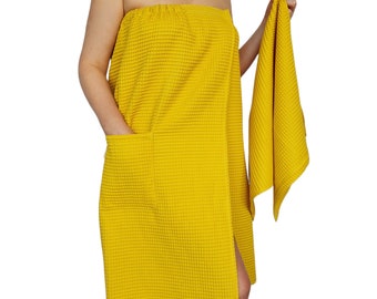 Sauna Set, Pareo wrap for women + Towel, Various Colors, Pareo for sauna, cotton 100%, Pool party towel , Cotton Spa Wrap, Waffle towel