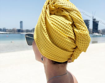 Turbante de algodão, turbante para spa, diversas cores, turbante de cabelo tipo waffle, toalha de cabelo, turbante de banho tipo waffle, toalha para enrolar o cabelo, presente para ela, 100% algodão