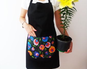 Kitchen Cotton Apron, 5 patterns, Apron in flowers, Red Black Blue Green apron, Kitchen apron plus size, Cooking Apron, Apron for gastronomy