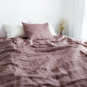 Linen bedding set, duvet cover set, linen bedding in coffee rose color, stonewashed linen bedding, duvet cover + 2 pillowcases