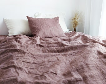 Linen bedding set, duvet cover set, linen bedding in coffee rose color, stonewashed linen bedding, duvet cover + 2 pillowcases